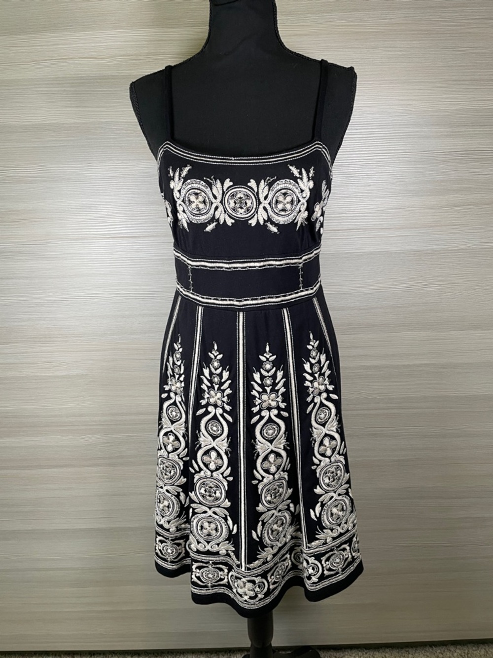 INC International Concepts Fit & Flare Embroidered & Beaded Sundress Size Small